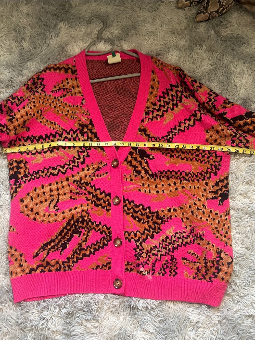 FARM Rio Hot Pink and Orange Patterned V-Neck Cardigan - Picture 4 of 6